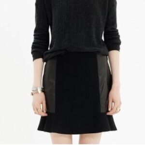 Madewell | Boulevard Mini Skirt Wool Leather Panels Peplum Hem Black Size 0
